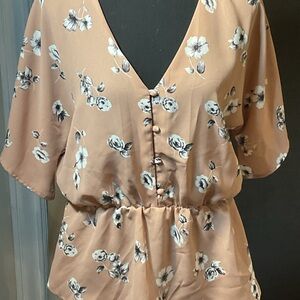 Sienna Sky Floral Buttoned V-Neck Blouse - Tan